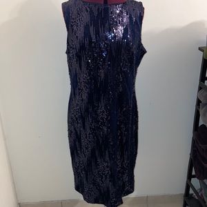 Jackie Jon dark navy sequin and velvet cocktail dress in size 16
